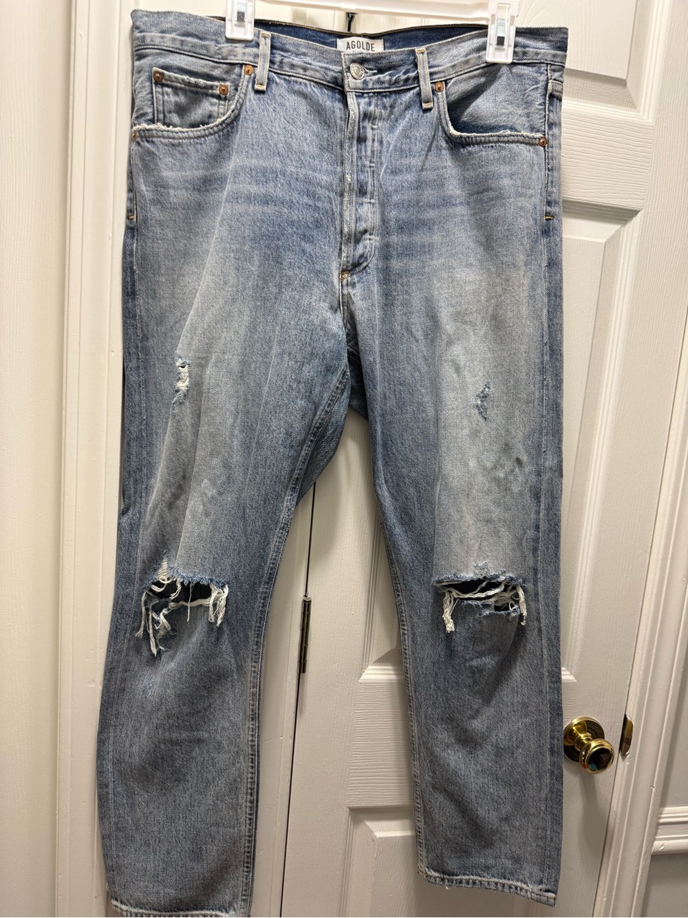 Agolde Women's Light Blue Distressed Straight Jeans